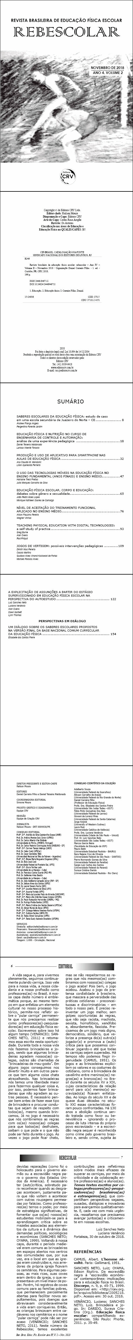 ANO IV – VOLUME II – NOVEMBRO 2018 <br>REVISTA BRASILEIRA DE EDUCAÇÃO FÍSICA ESCOLAR - REBESCOLAR