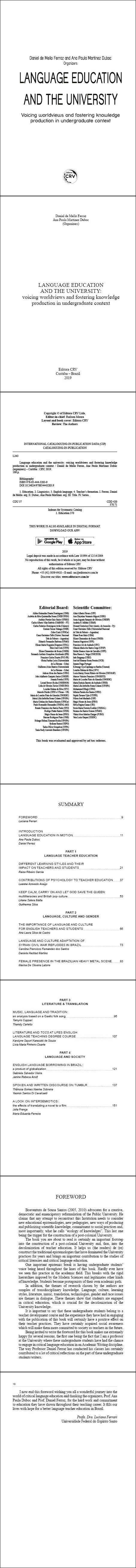 LANGUAGE EDUCATION AND THE UNIVERSITY: <br>voicing worldviews and fostering knowledge production in undergraduate context