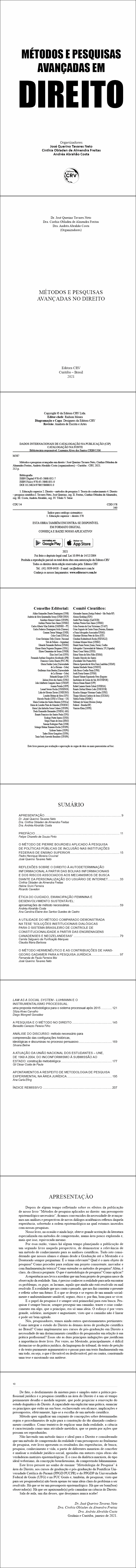 MÉTODOS E PESQUISAS AVANÇADAS NO DIREITO